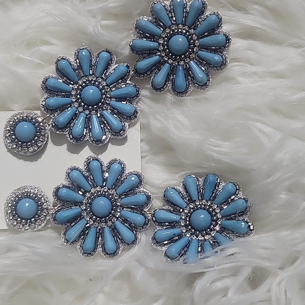 Turquoise and Crystal Flower Drop Earrings